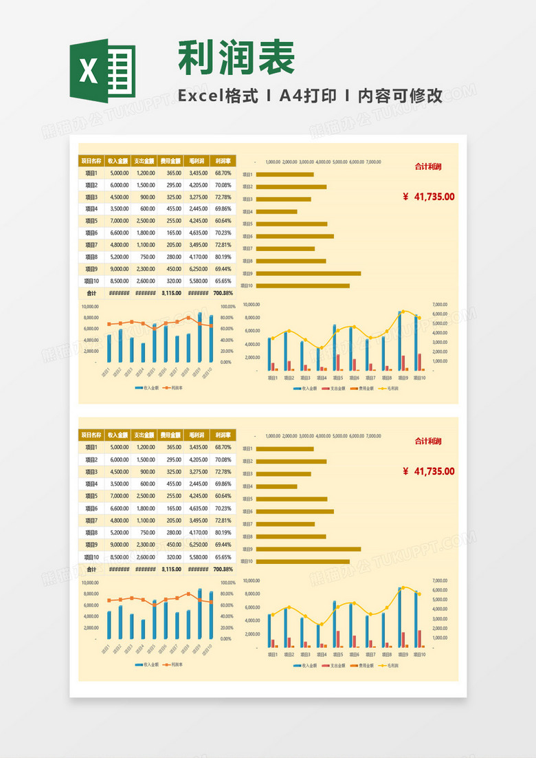 利润表（含图表分析）Excel模板