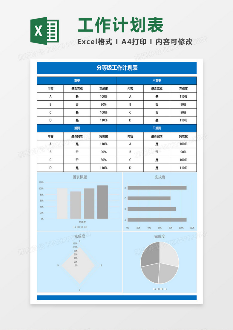 最新分等级工作计划表Excel模板