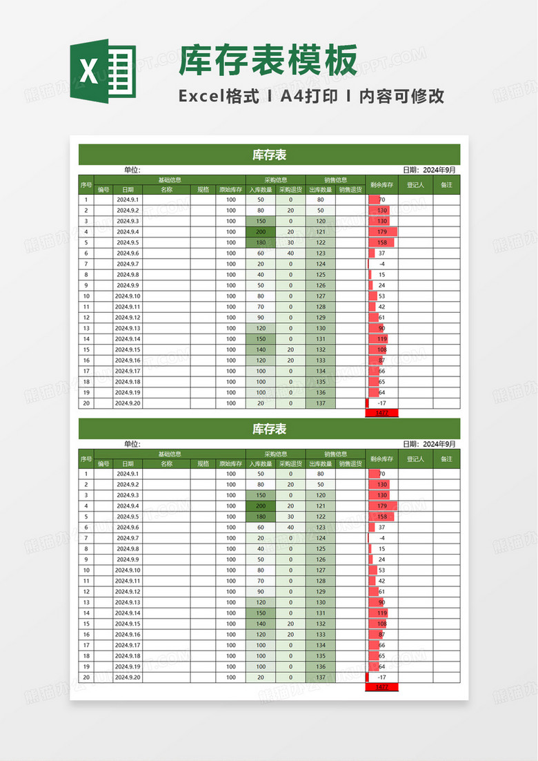 庫存表進(jìn)銷存excel模板