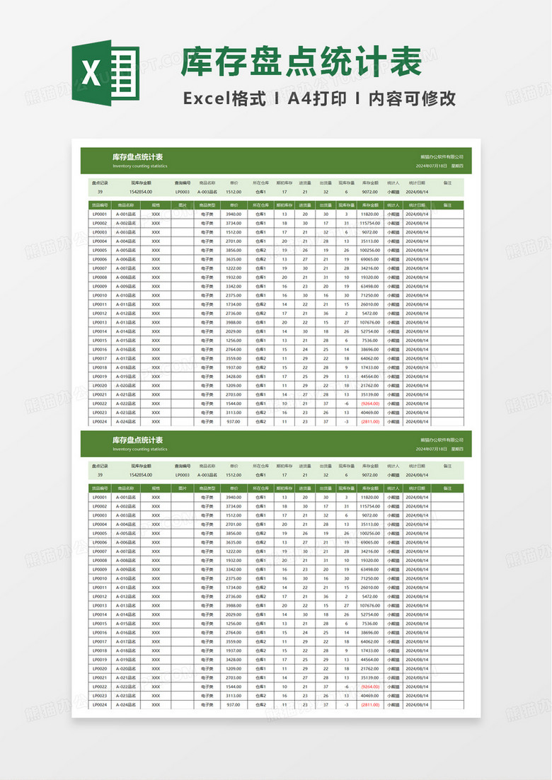 库存盘点明细统计表excel模板 库存盘点明细统计表excel模板