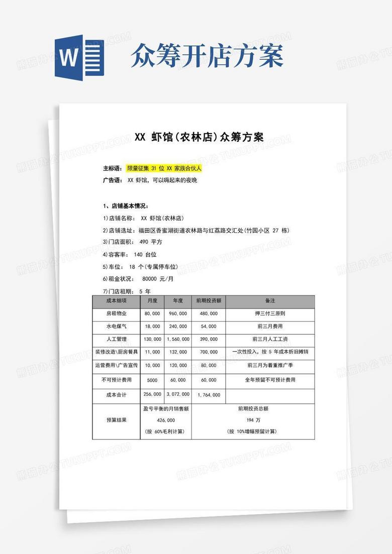 餐饮项目众筹方案