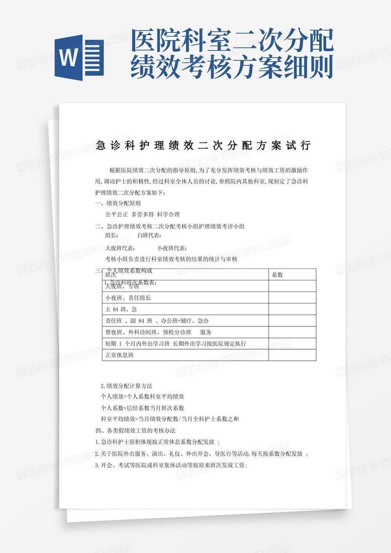 急诊科绩效二次分配方案
