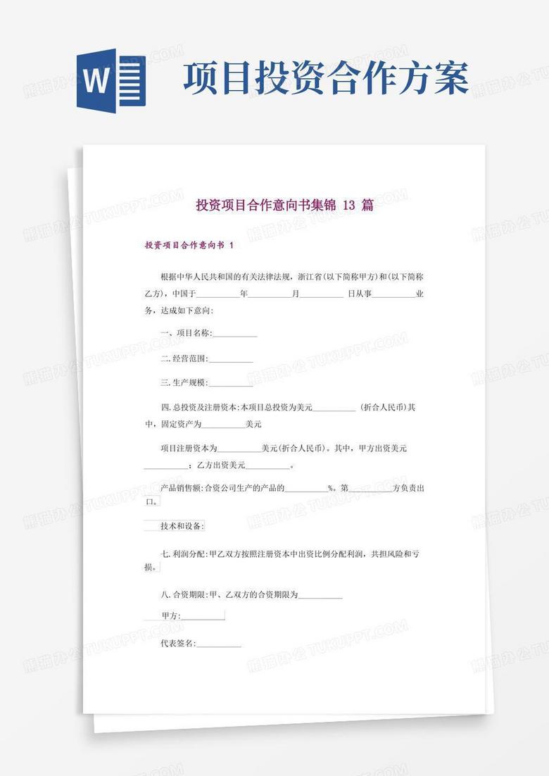 投资项目合作意向书集锦13篇