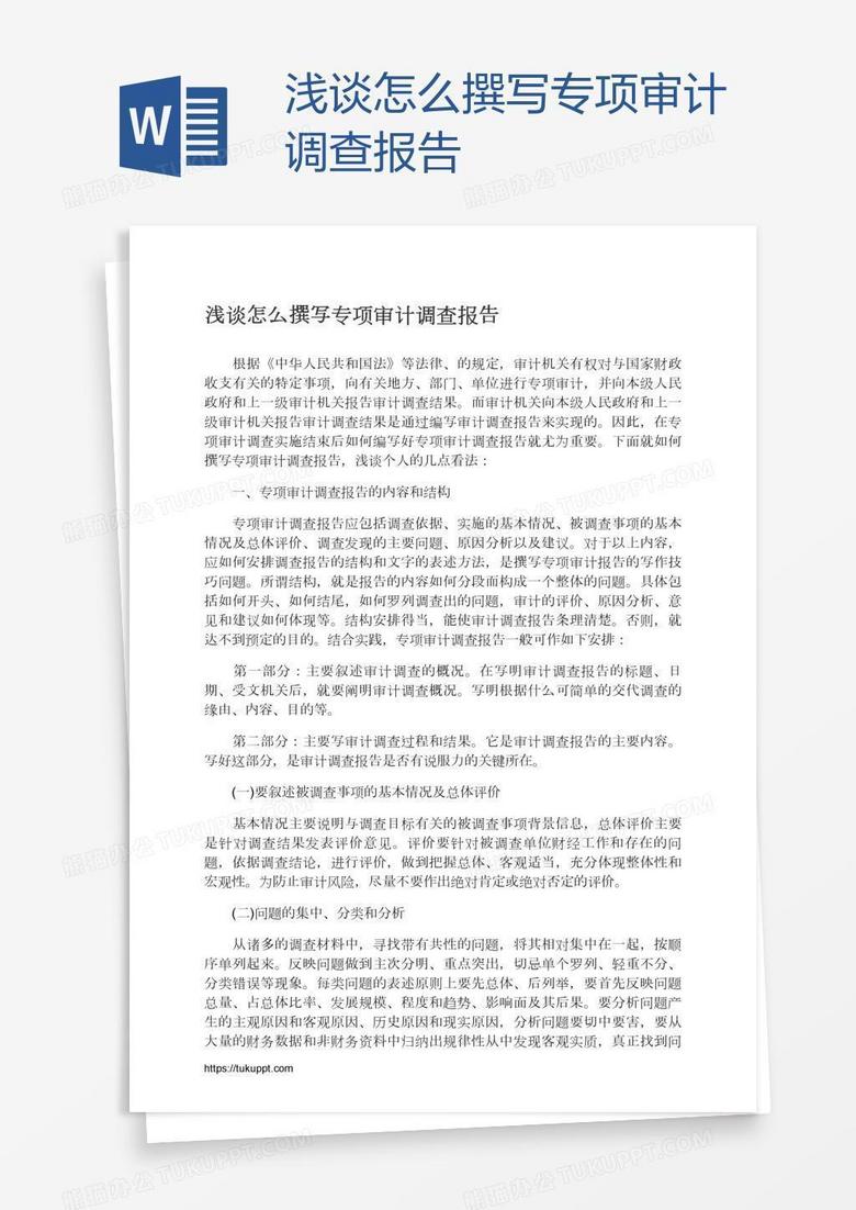 浅谈怎么撰写专项审计调查报告