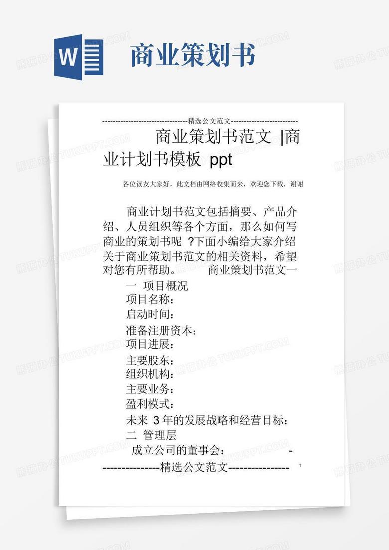 商业策划书范文-商业计划书模板ppt