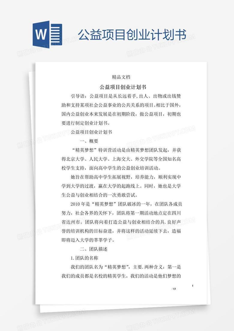 公益项目创业计划书