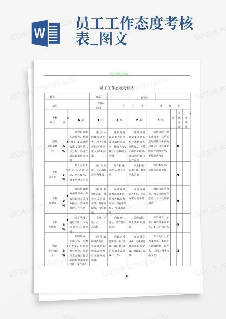 员工工作态度考核表_图文