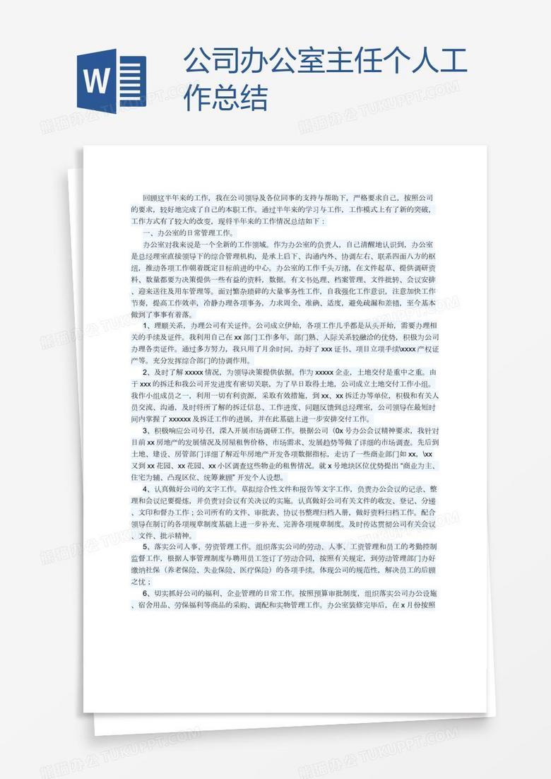 公司办公室主任个人工作总结