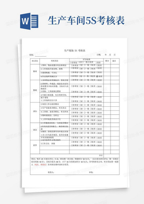 生产车间5s考核评分表Word模板下载 编号qvrwrpwj 熊猫办公