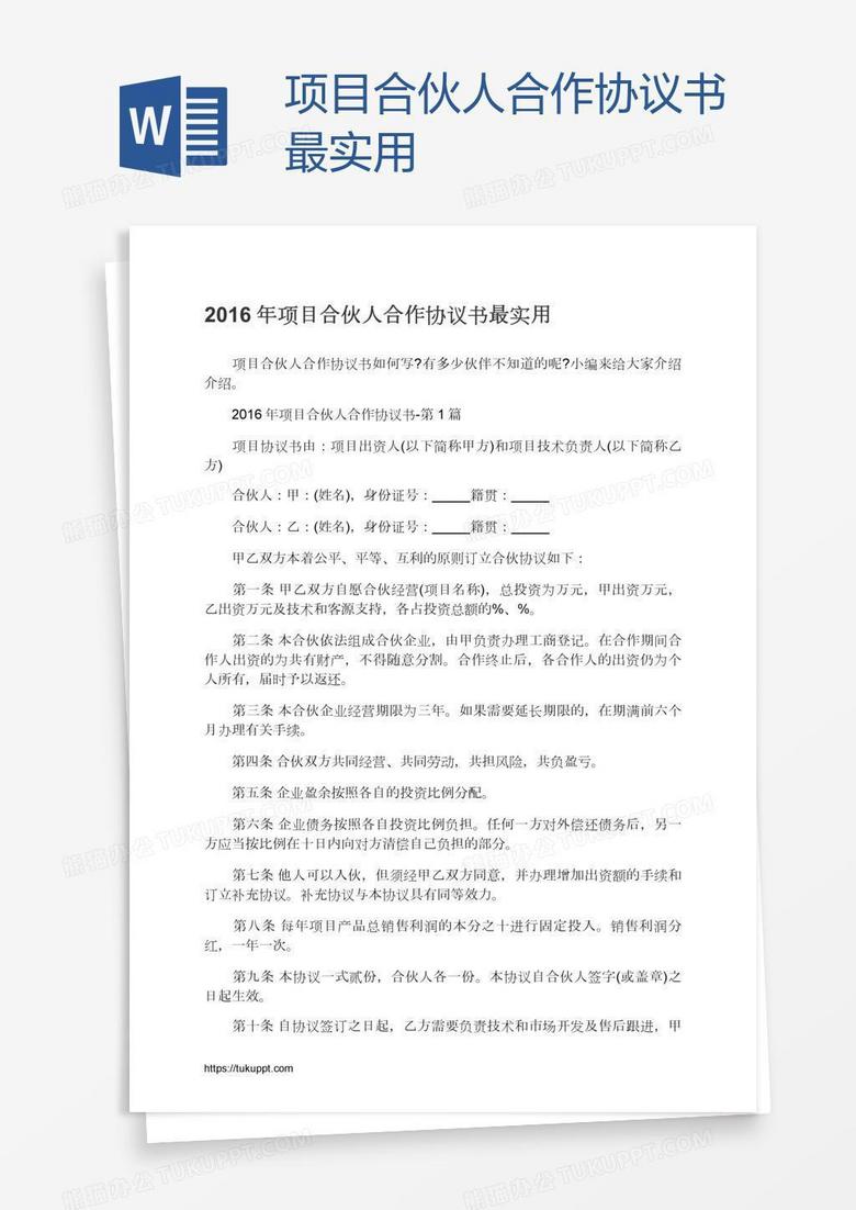 项目合伙人合作协议书最实用