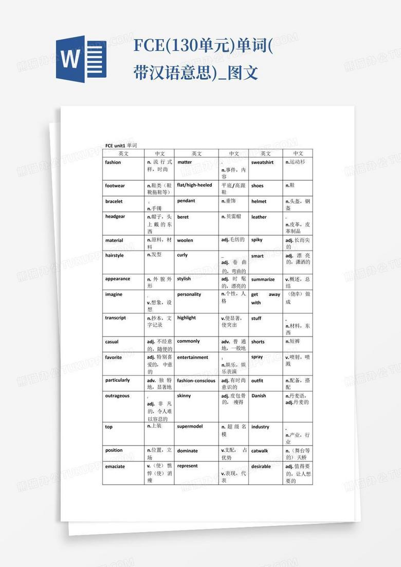 FCE(1-30单元)单词(带汉语意思)_图文