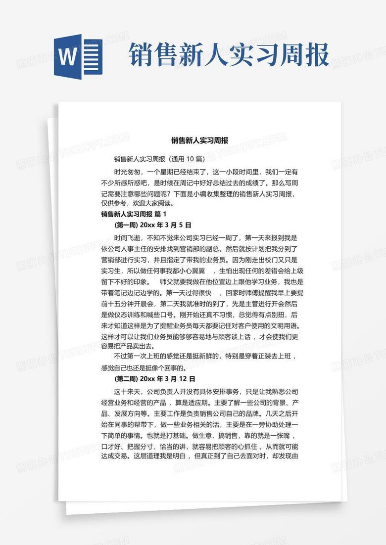 销售新人实习周报Word模板下载 编号lpmkxbre 熊猫办公