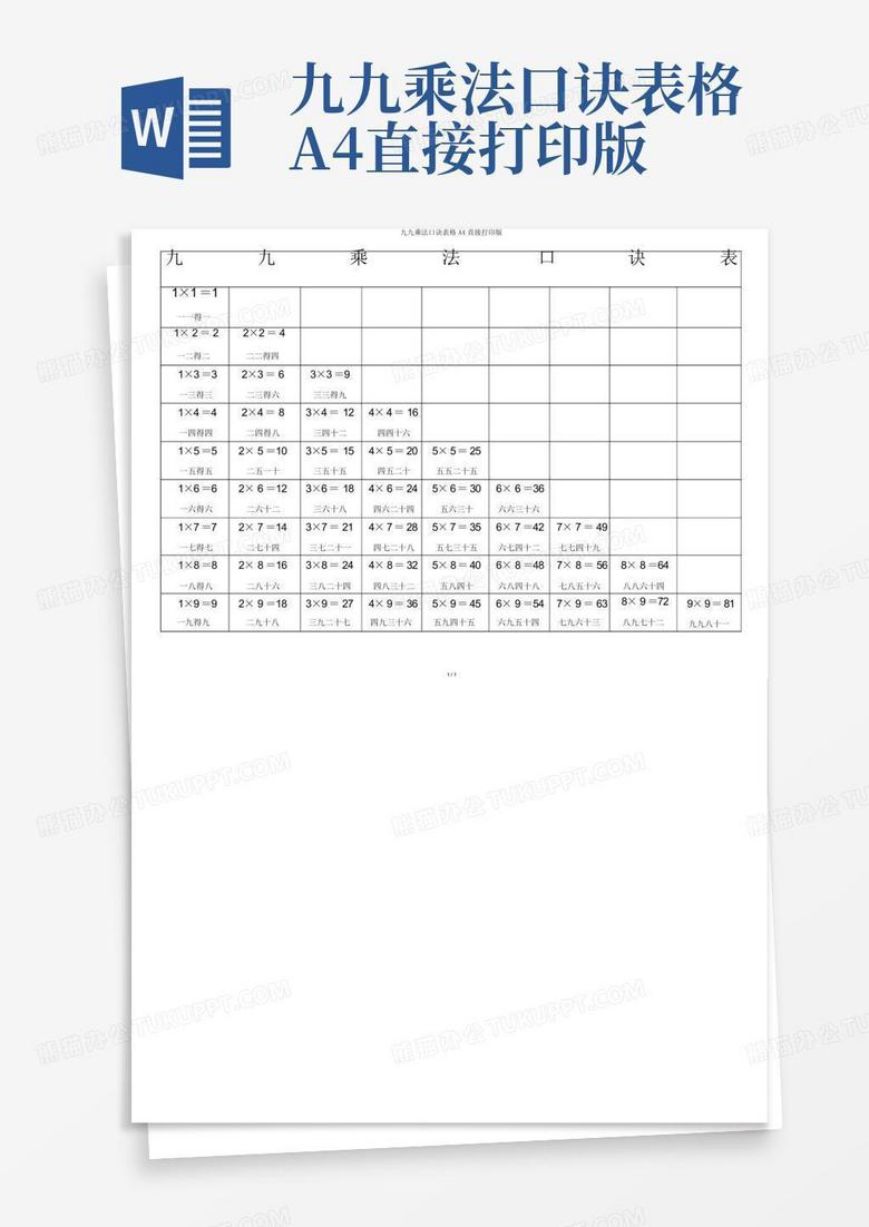 大九九乘法口诀表全部 true