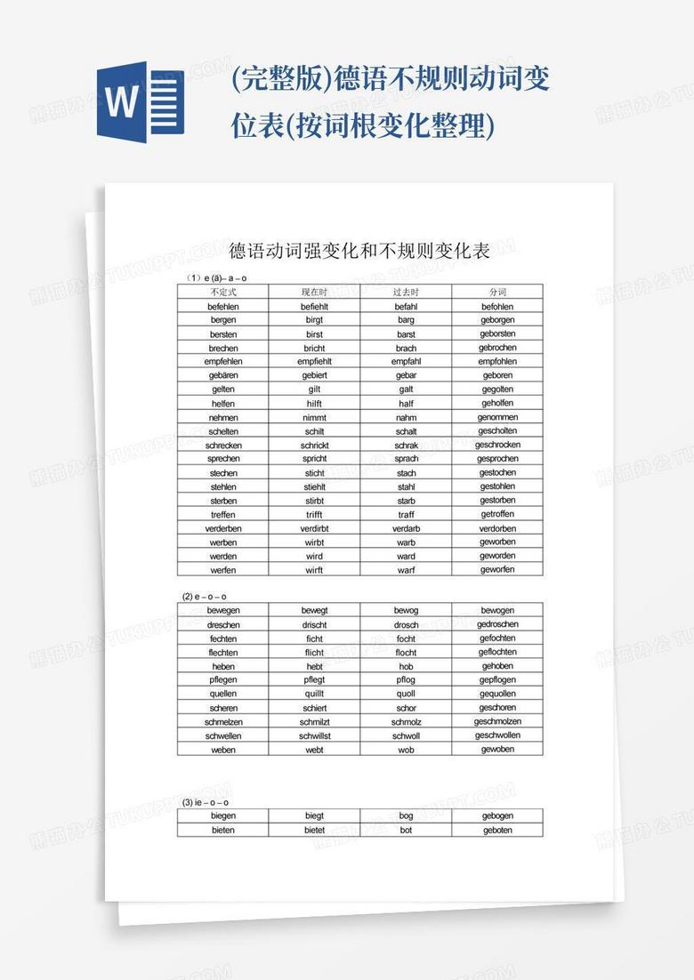 (完整版)德语不规则动词变位表(按词根变化整理)