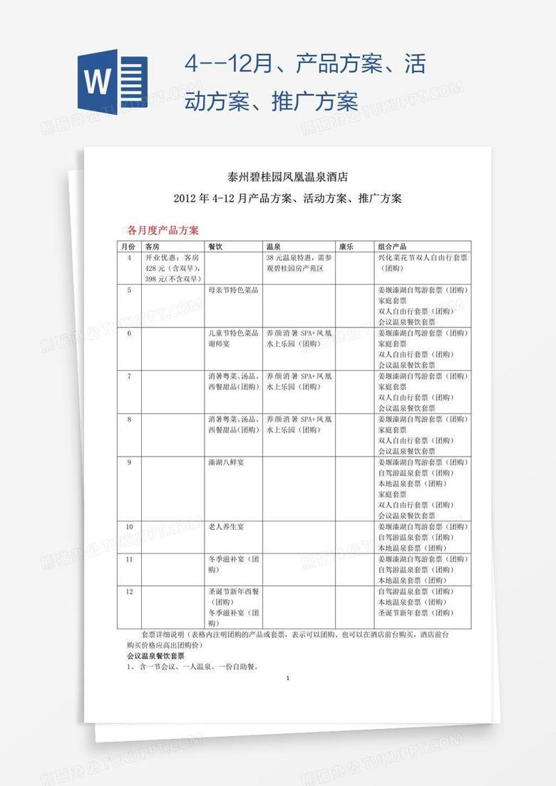 4--12月、產(chǎn)品方案、活動(dòng)方案、推廣方案