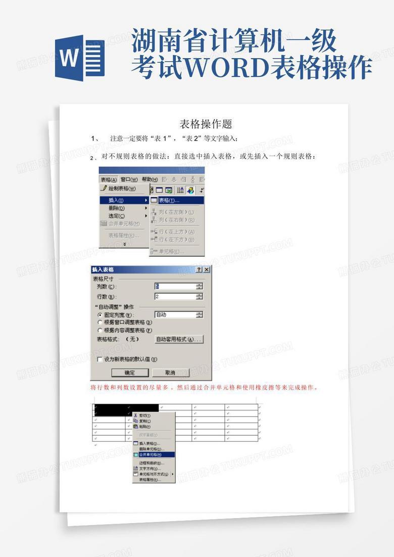 湖南省计算机一级考试WORD表格操作