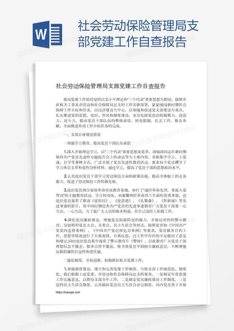 社会劳动保险管理局支部党建工作自查报告
