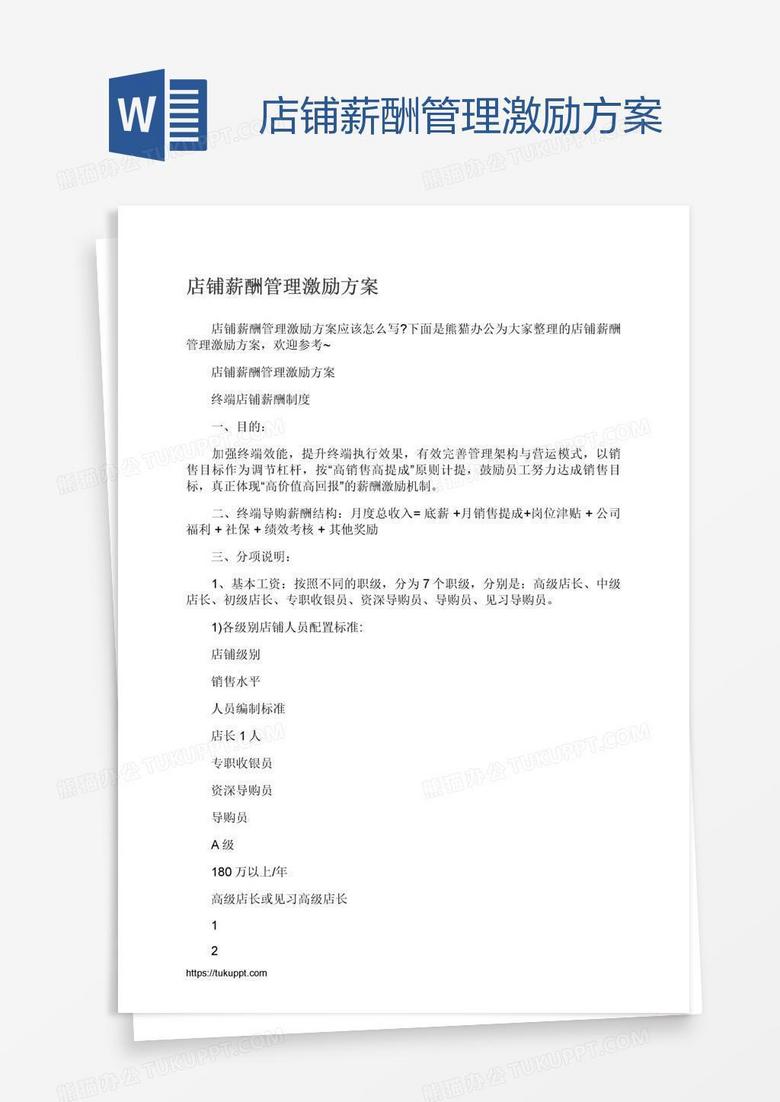 店铺薪酬管理激励方案