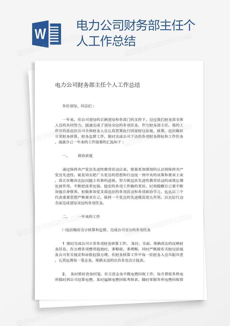 电力公司财务部主任个人工作总结