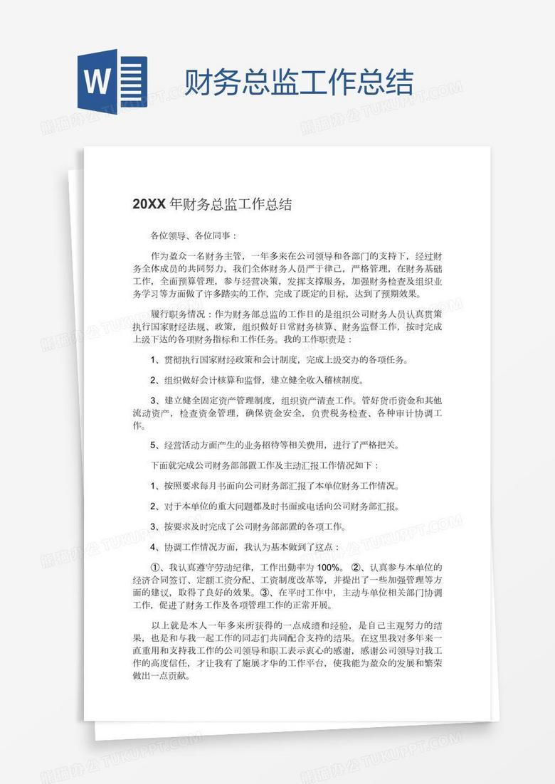 财务总监工作总结