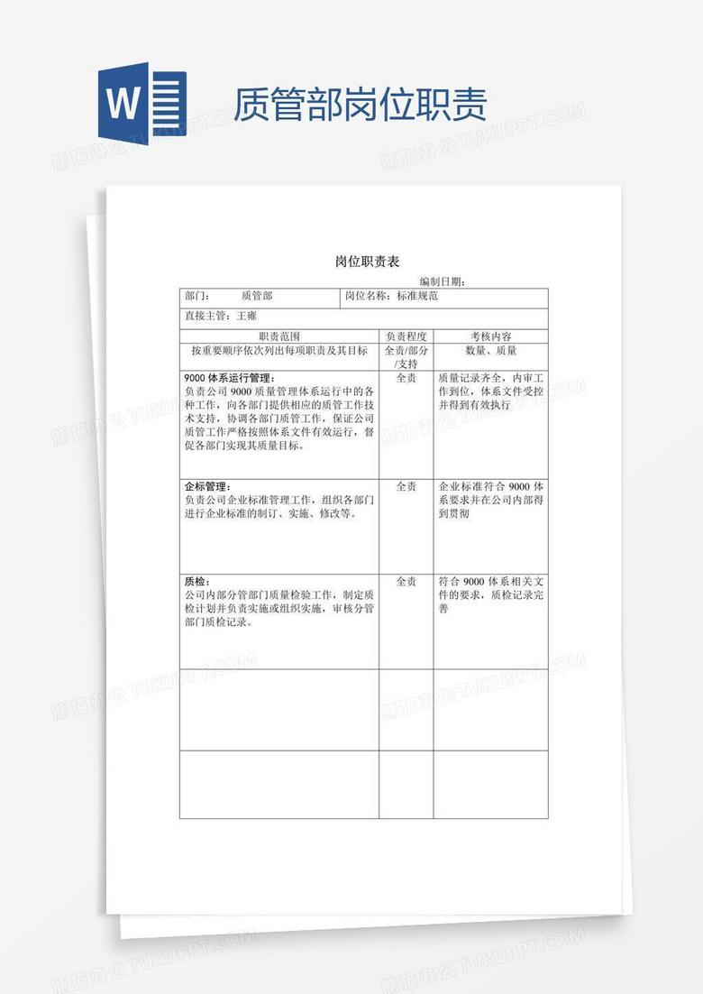 质管部岗位职责