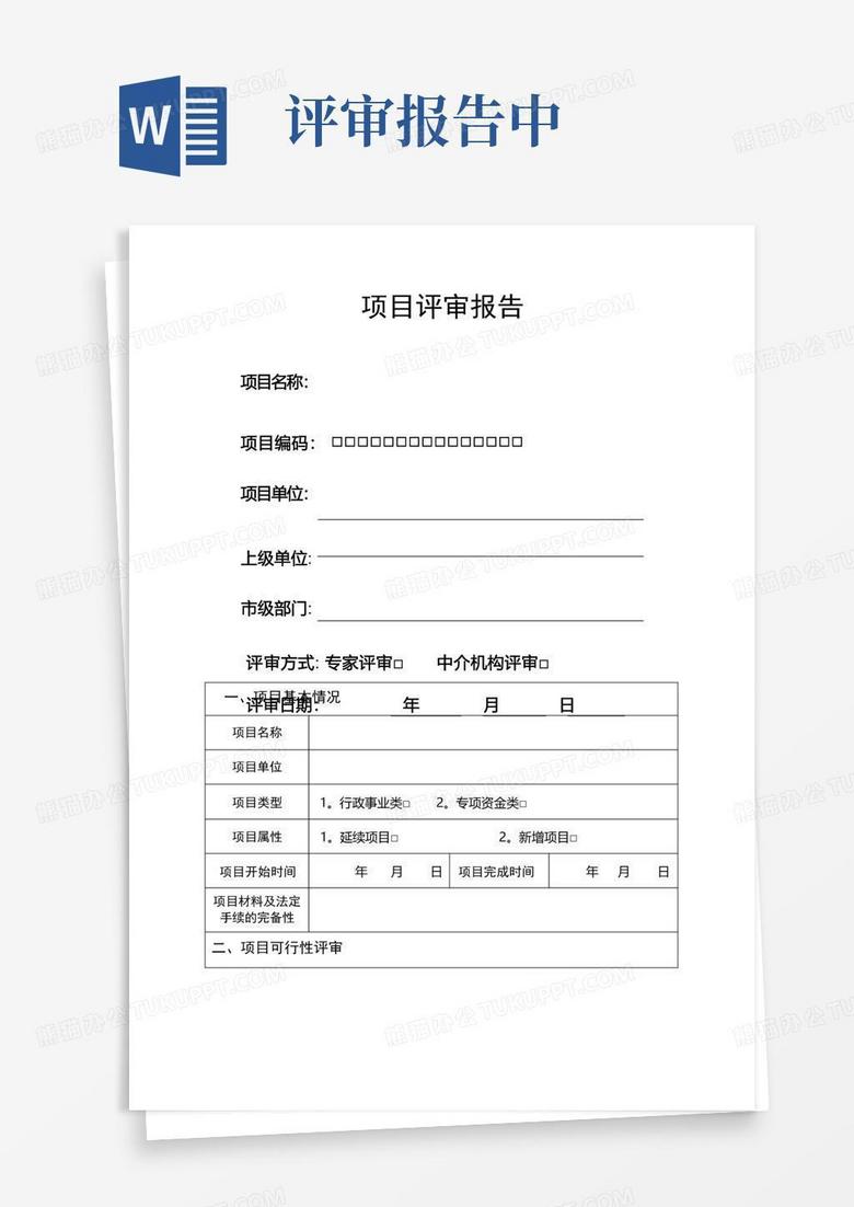 项目评审报告Word模板下载 编号qpgjwdgg 熊猫办公