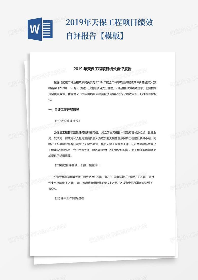 2019年天保工程项目绩效自评报告【模板】