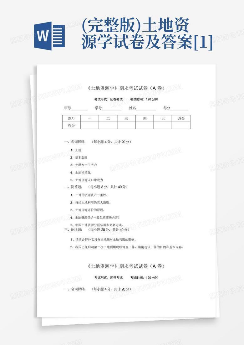 (完整版)土地资源学试卷及答案[1]