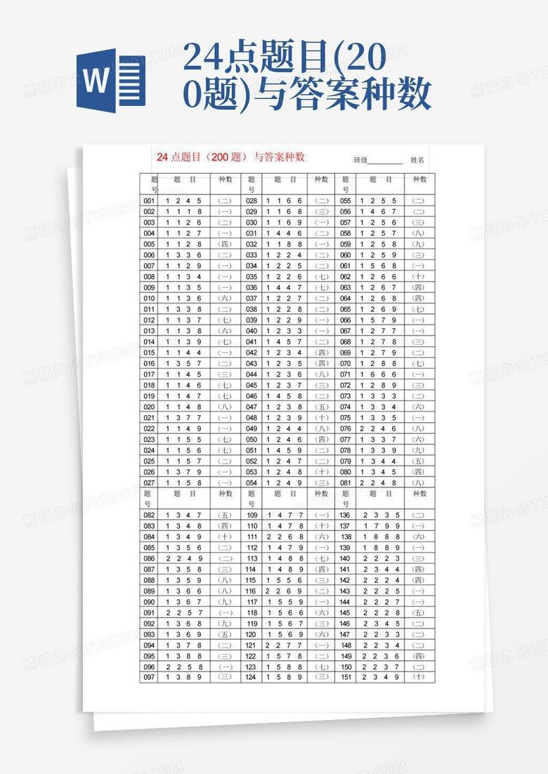 24点题目(200题)与答案种数
