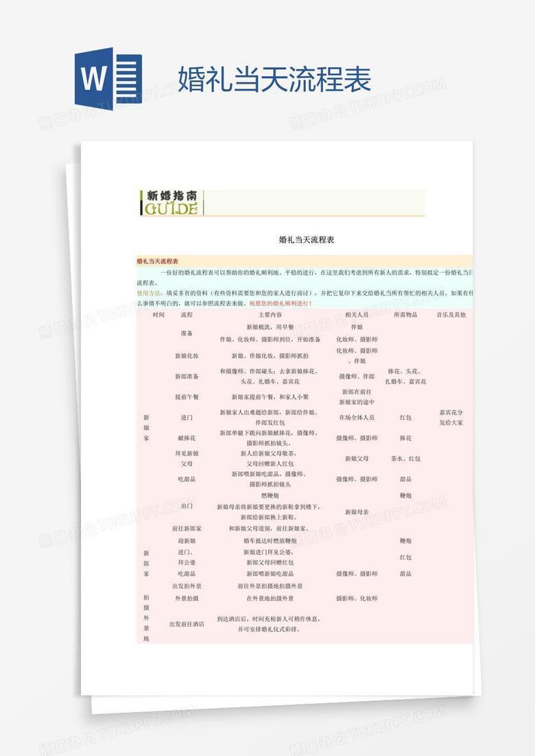 婚礼当天流程表 婚礼当天流程表