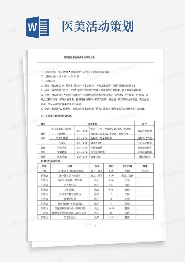 简易版医美整形美容院庆运营策划方案