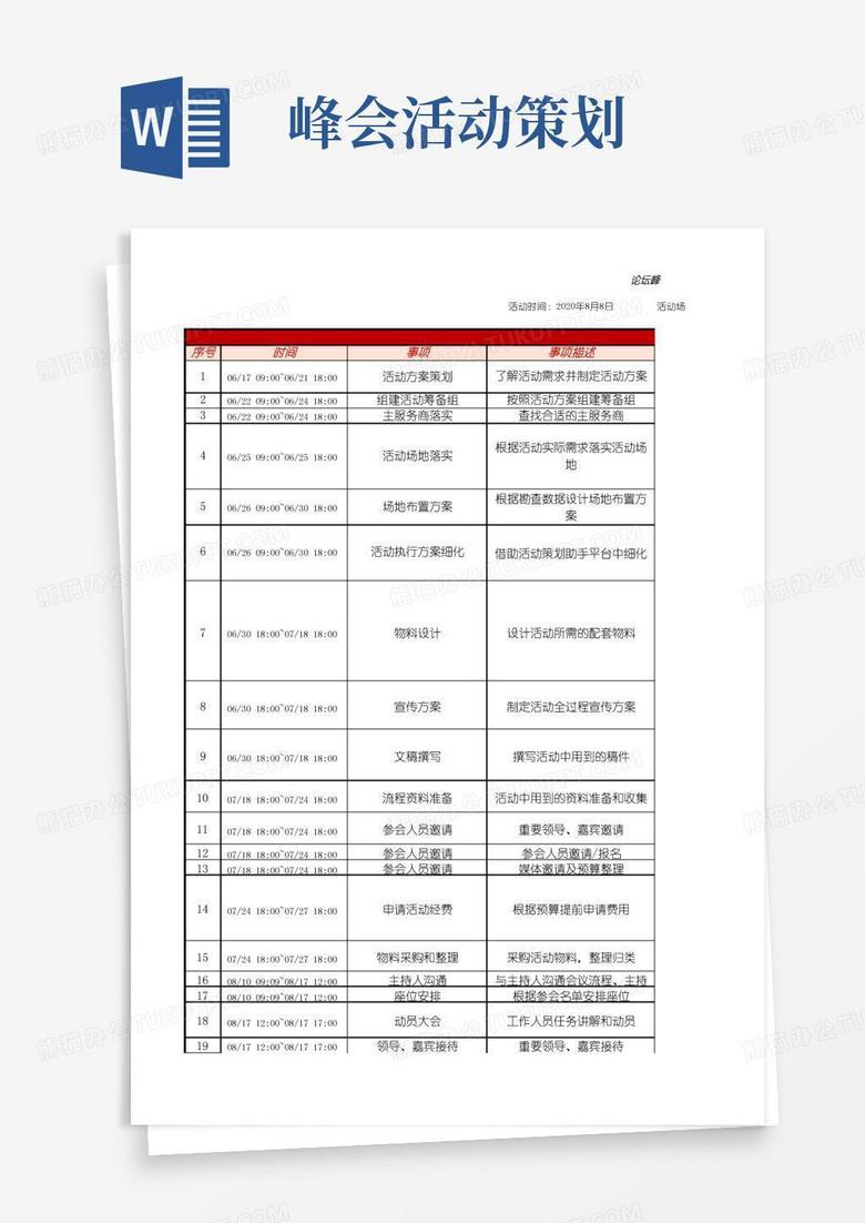 实用的论坛峰会、发布会活动策划流程表模板