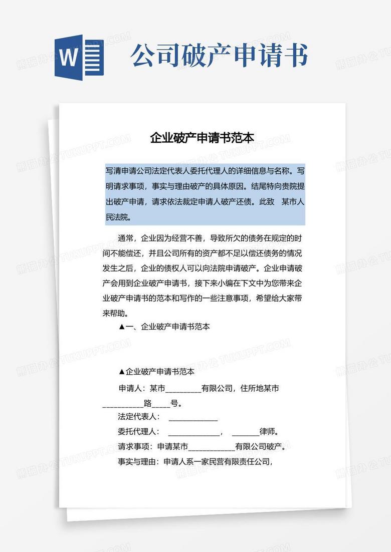 简易版企业破产申请书范本
