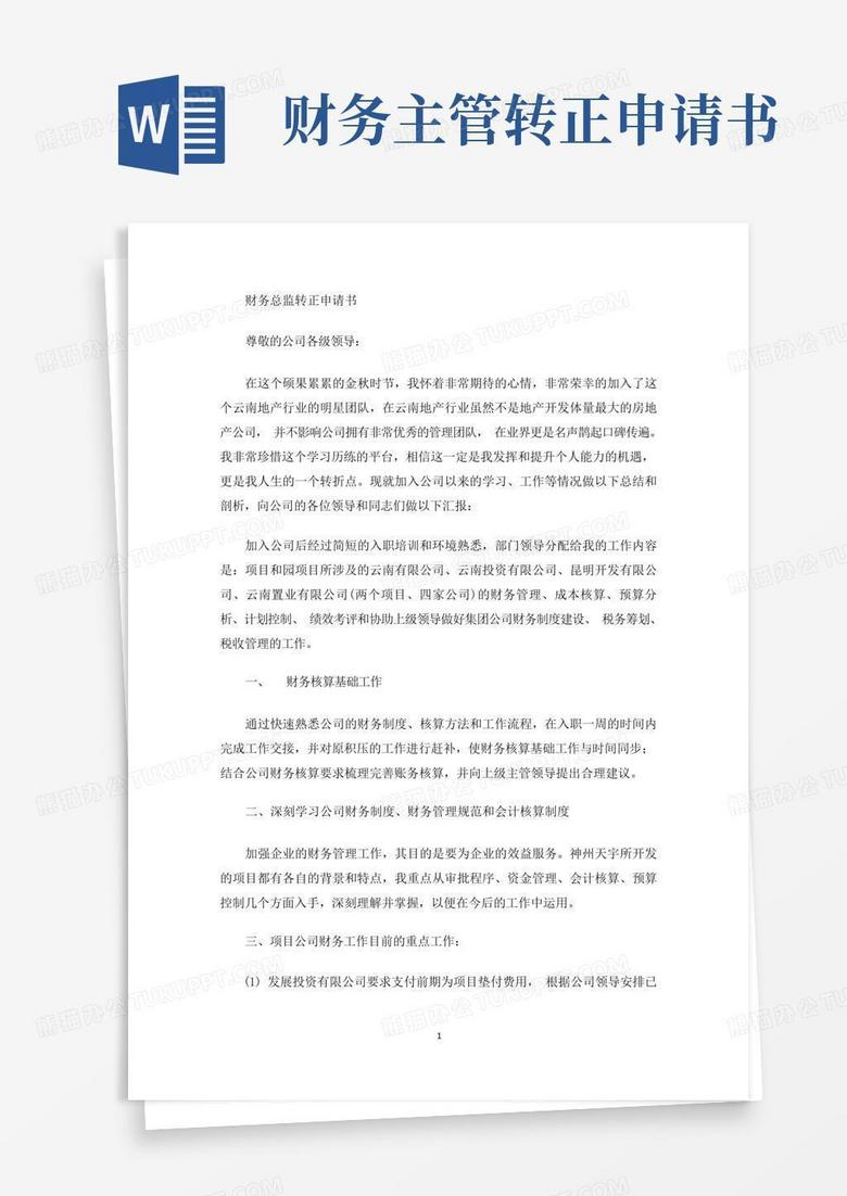 方便的最新财务总监转正申请书