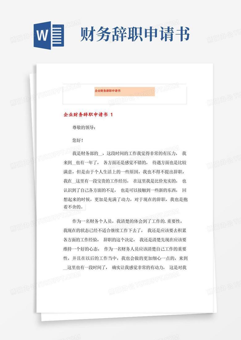 简易版企业财务辞职申请书