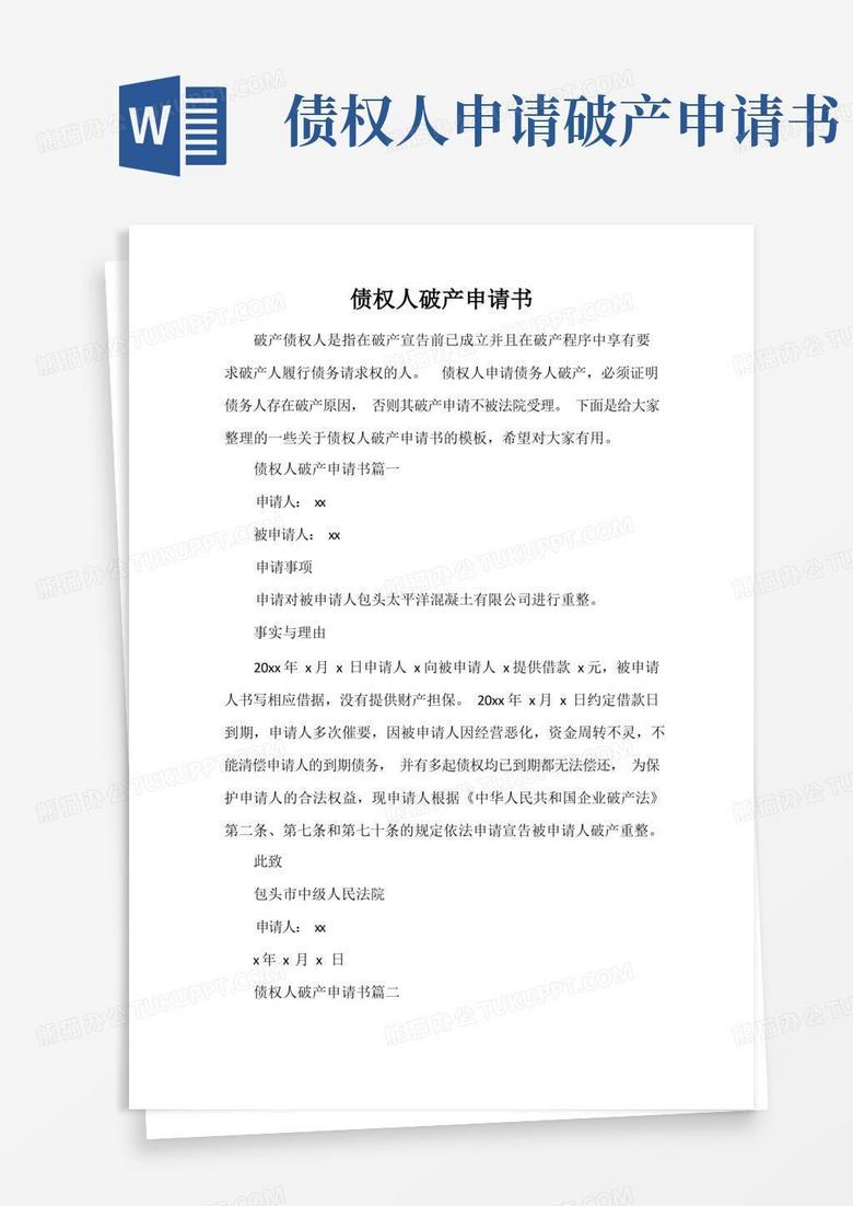 简洁的债权人破产申请书