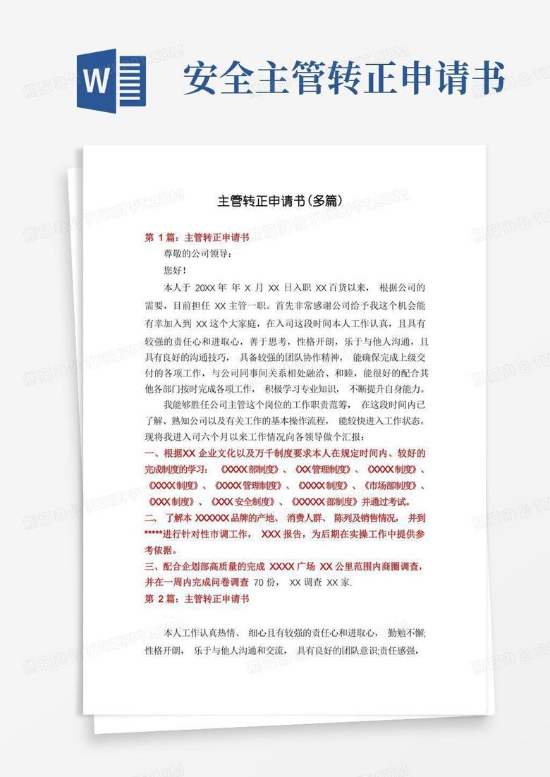 大气版主管转正申请书(多篇)