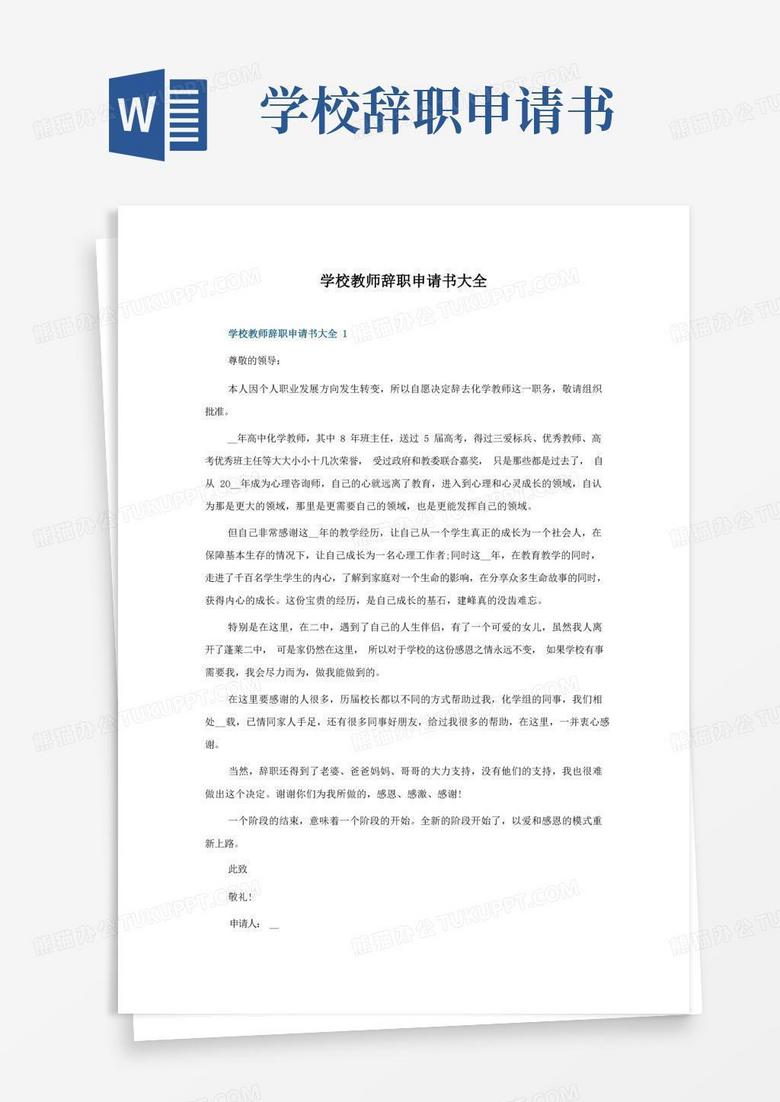 好用的学校教师辞职申请书大全