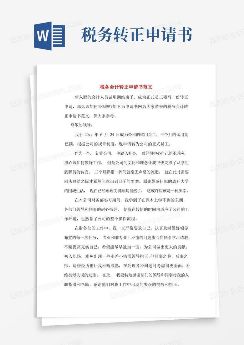 大气版税务会计转正申请书范文