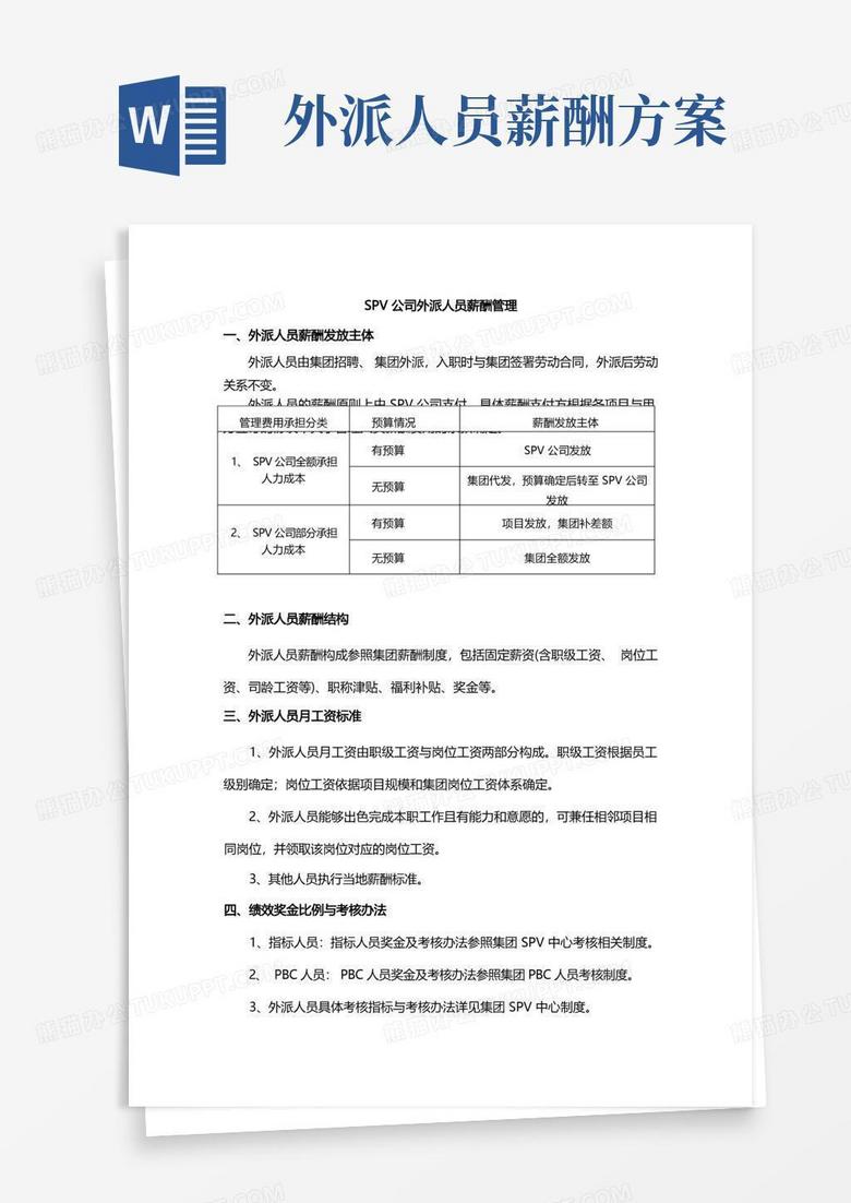 简易版SPV公司外派人员薪酬管理