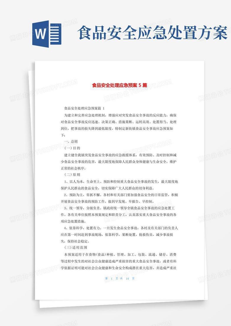 大气版食品安全处理应急预案5篇