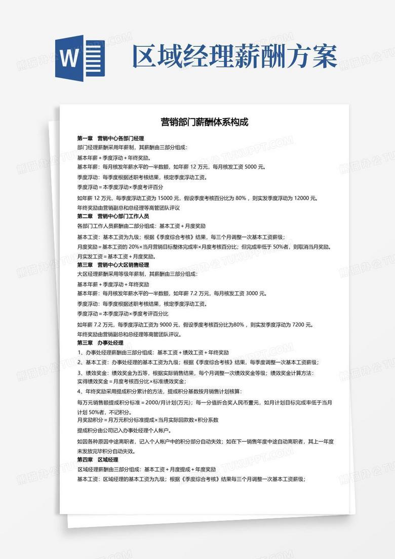 简洁的营销人员薪酬体系构成及考核方案