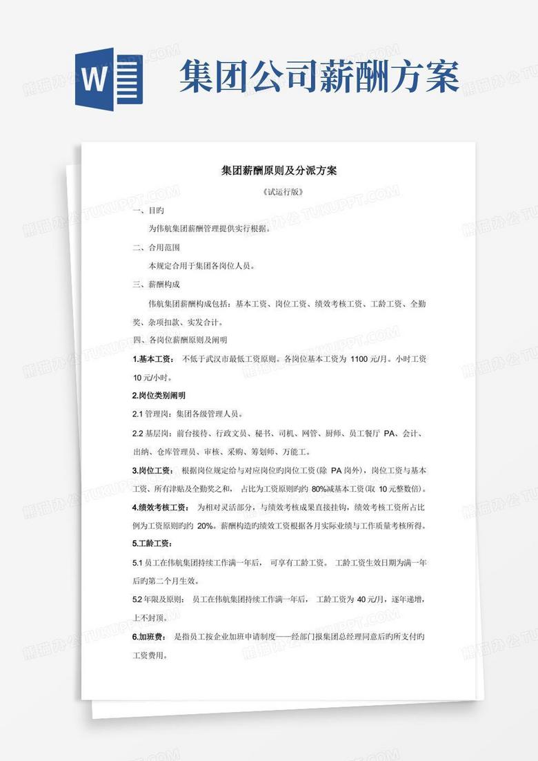 实用的集团薪酬标准及分配方案