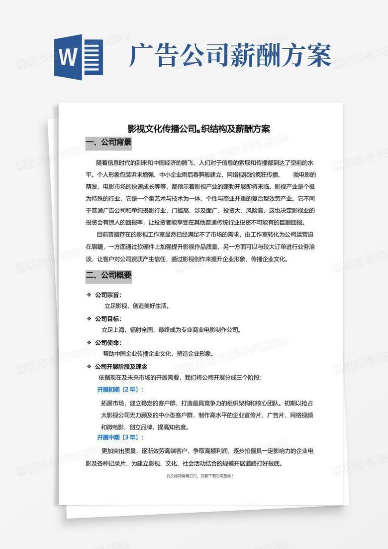 实用的影视文化传播公司组织结构及薪酬方案