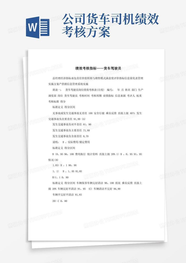 通用版绩效考核指标--货车驾驶员