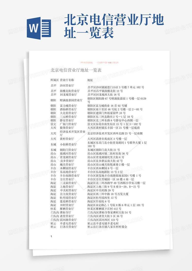 北京电信营业厅地址一览表