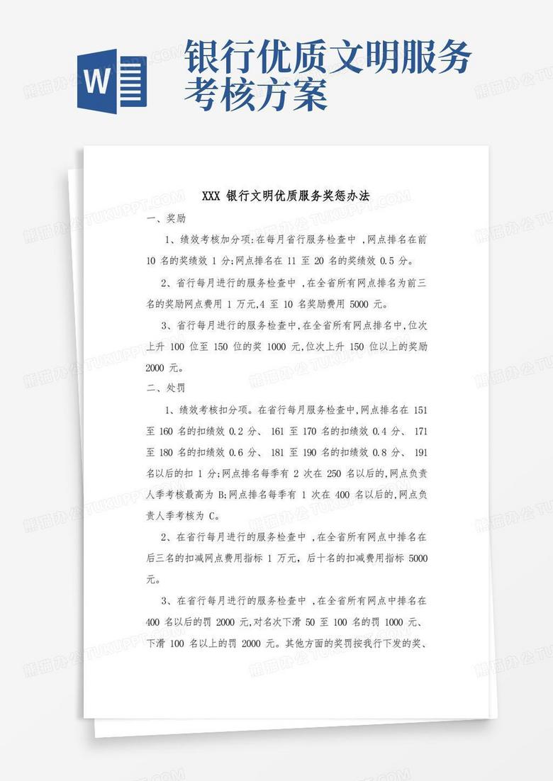 XXX银行文明优质服务奖惩办法