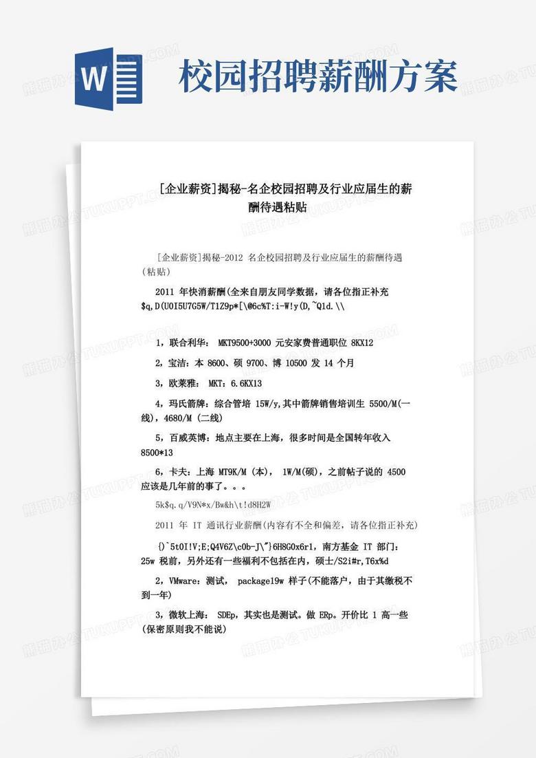 [企业薪资]揭秘-名企校园招聘及行业应届生的薪酬待遇粘贴