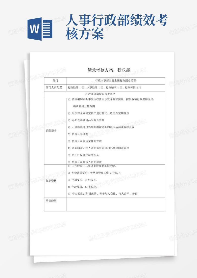 行政人事部绩效考核方案
