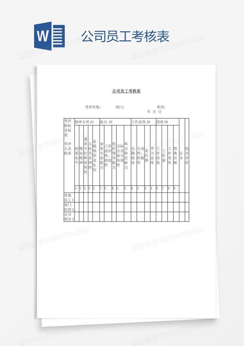 公司员工考核表
